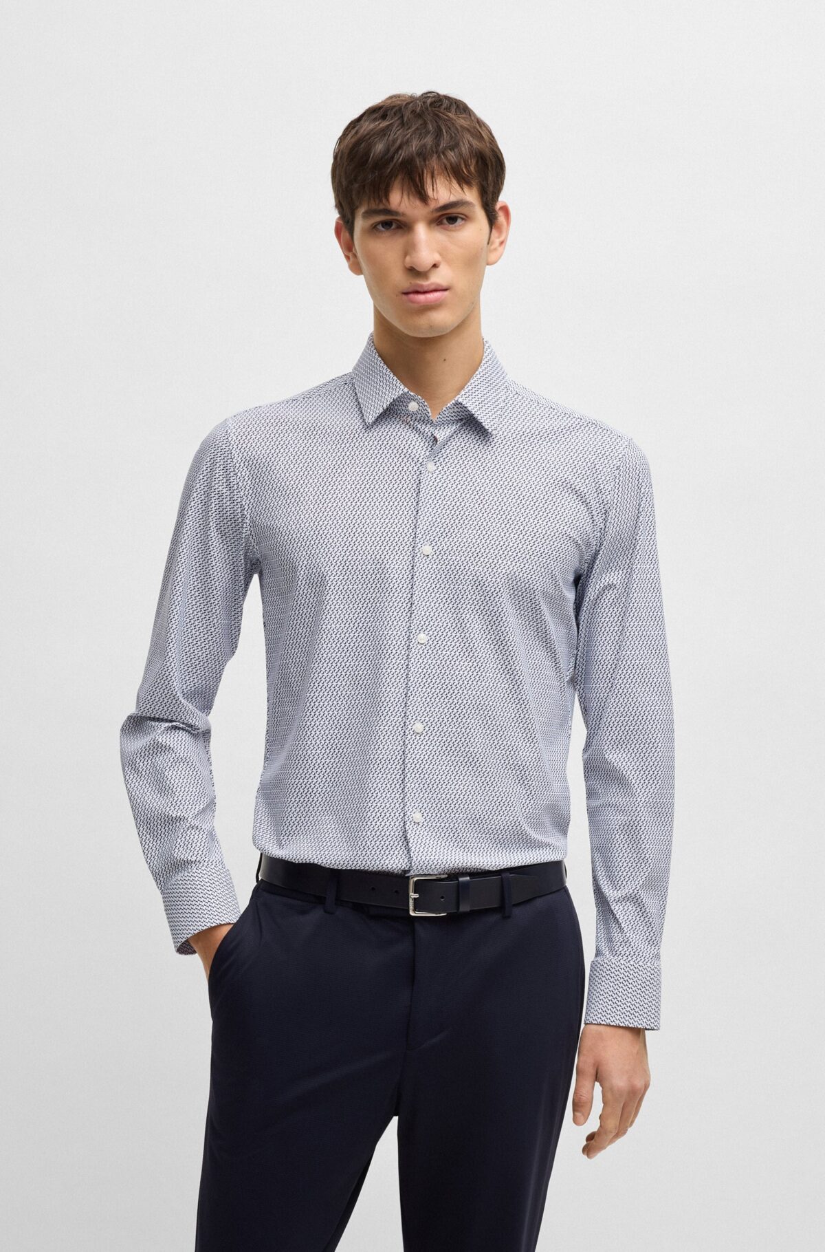 BOSS Shirt Jerseystretch Print Donkerblauw - Afbeelding 1