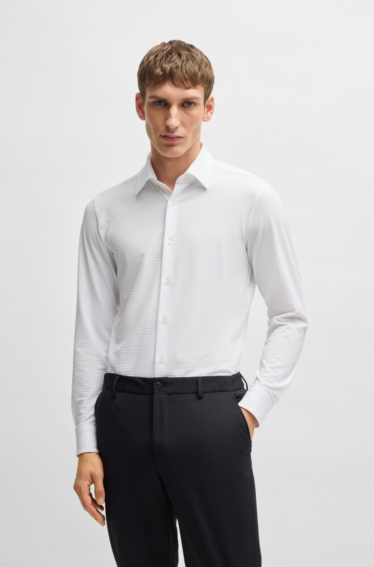 BOSS Shirt Stretch Wit - Afbeelding 1