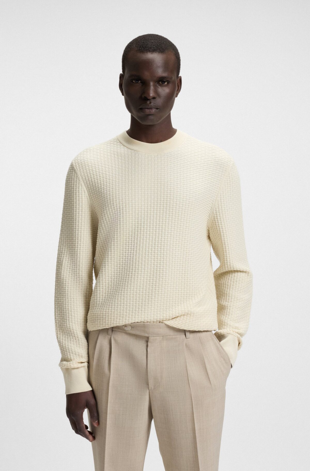 BOSS Sweater Katoen Ivoor - Afbeelding 1
