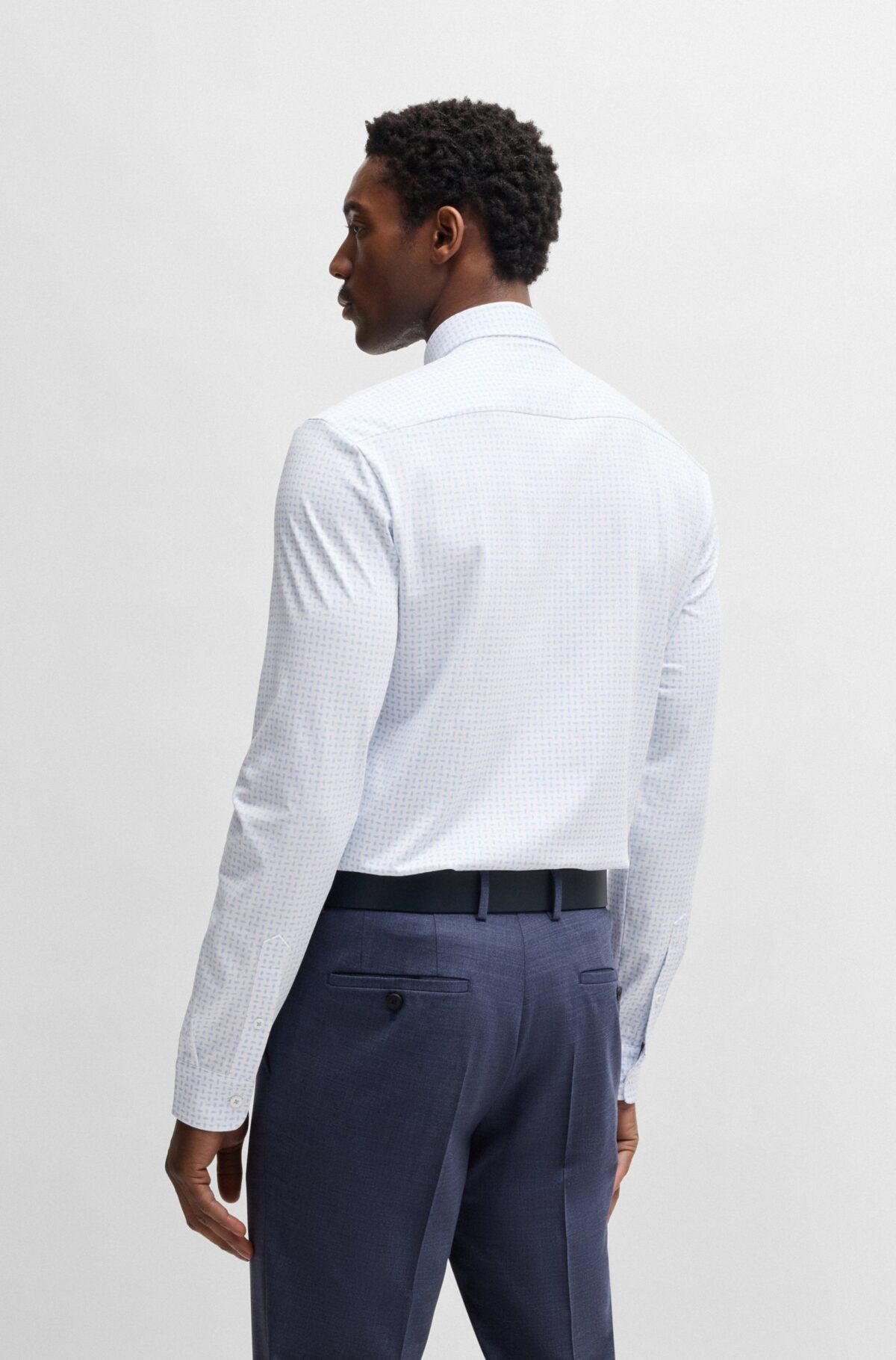 BOSS Shirt Stretch Print Lichtblauw - Afbeelding 2