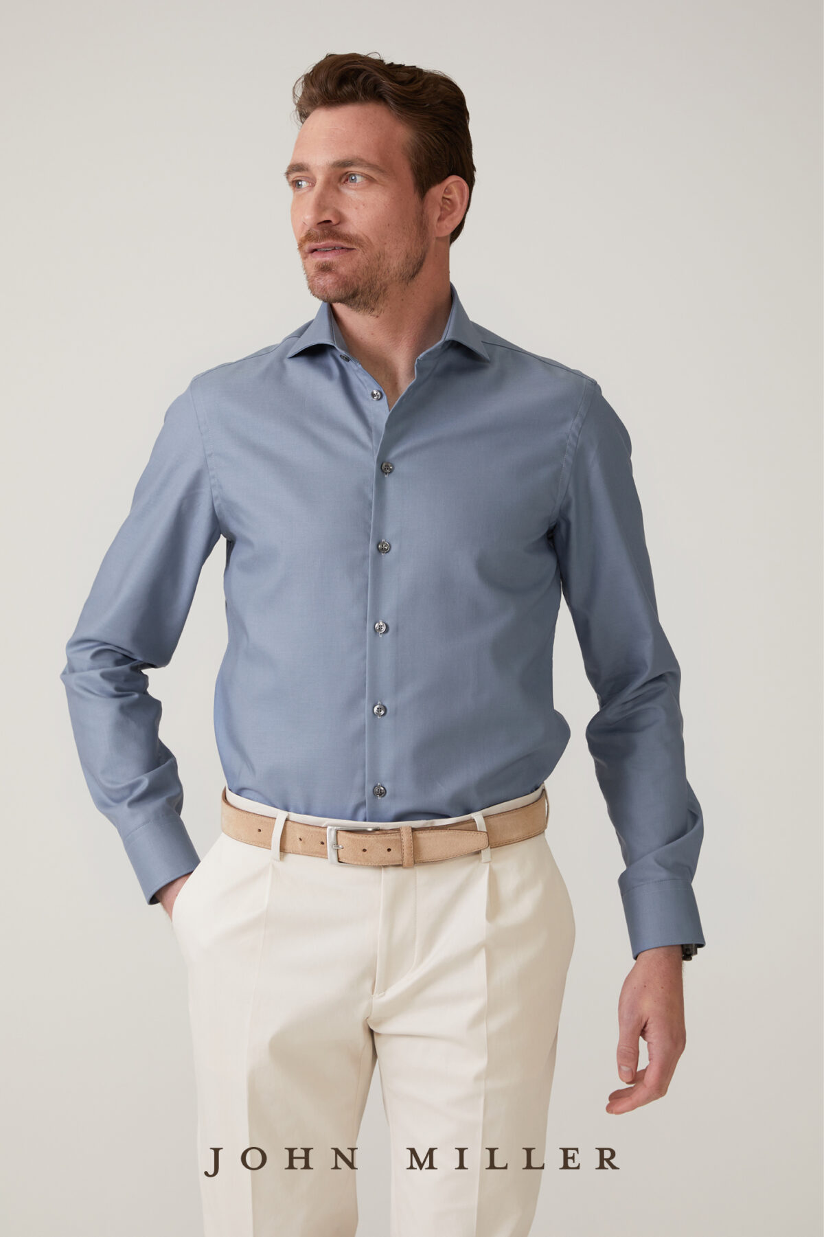 John Miller Tailored-Fit Shirt Middenblauw - Afbeelding 2
