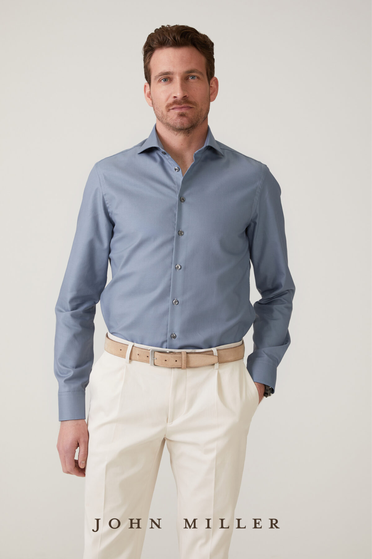 John Miller Tailored-Fit Shirt Middenblauw - Afbeelding 4