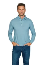 Thirij Poloshirt Langemouw Wol Lichtblauw - Afbeelding 2