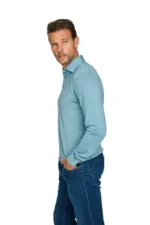 Thirij Poloshirt Langemouw Wol Lichtblauw - Afbeelding 3