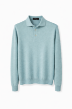 Thirij Poloshirt Langemouw Wol Lichtblauw