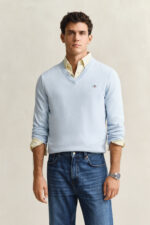 GANT Pullover V-Hals Katoen Lichtblauw - Afbeelding 2